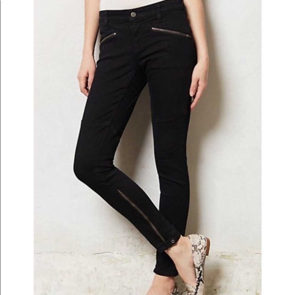 Anthropologie Serif Black Moto Zipped Pants sz12